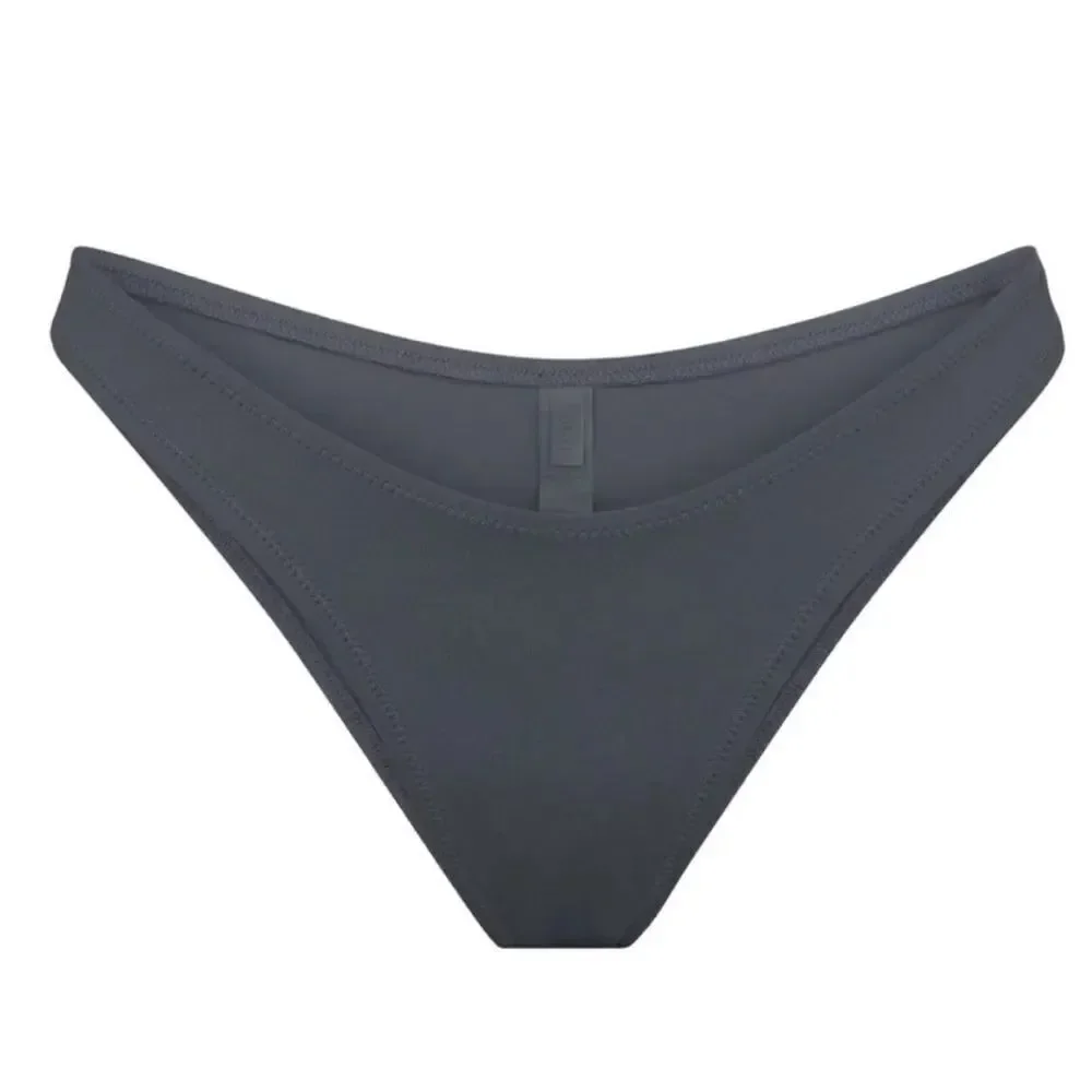 NWT SKIMS Recycled Swim Mid Coverage Bottom Swim Bikini Bottom In Gunmetal Gray